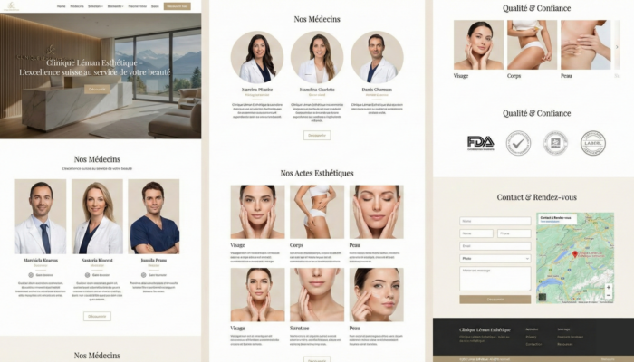Interface de site web pour clinique esthétique haut de gamme