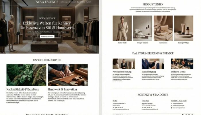 Boutique de mode de luxe Interface de site web pour boutique de vêtements haut de gamme
