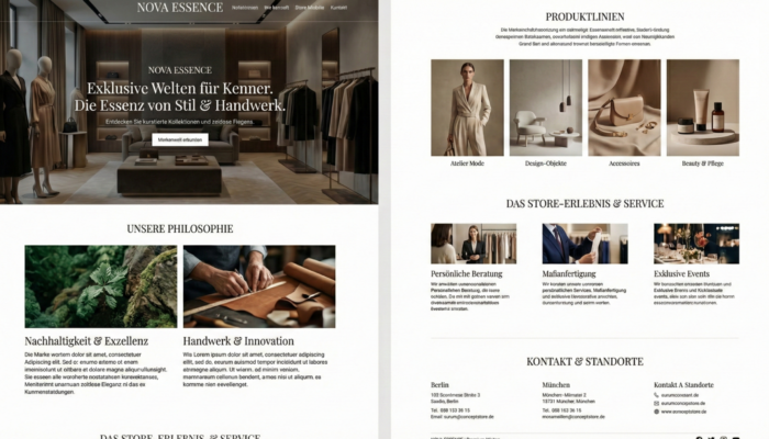 Interface de site web pour boutique de vêtements haut de gamme