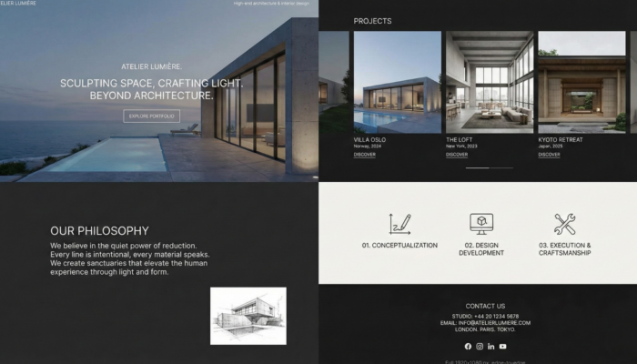 Interface de site web pour studio d’architecture