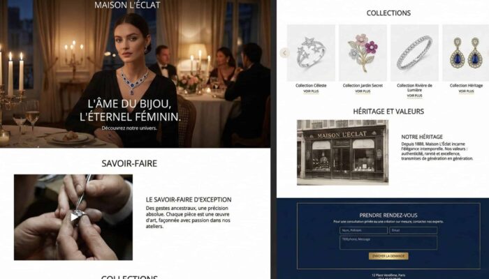 Maison de joaillerie de luxe Interface de site web pour maison de joaillerie haut de gamme