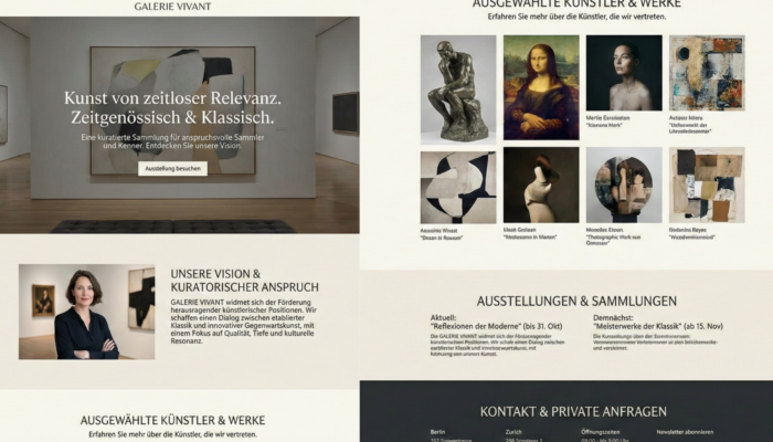 Interface de site web pour galerie d’art haut de gamme