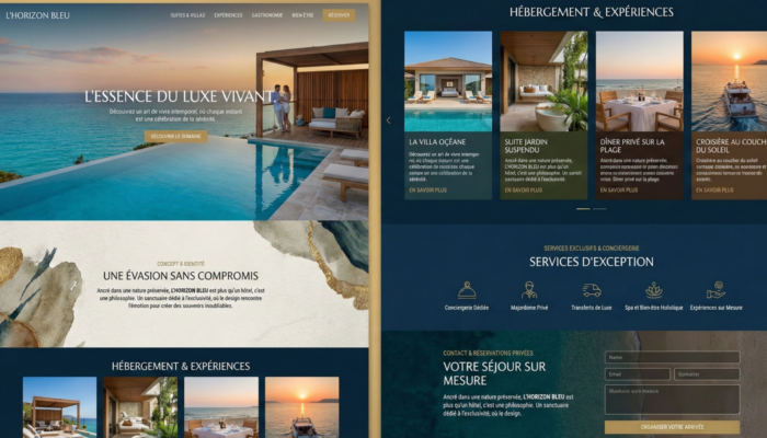 Interface de site web pour hôtel boutique haut de gamme
