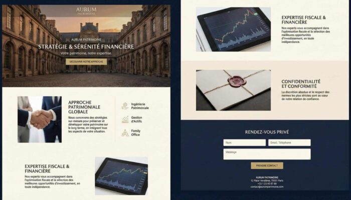 Cabinet de conseil financier de luxe Interface de site web pour cabinet de conseil financier