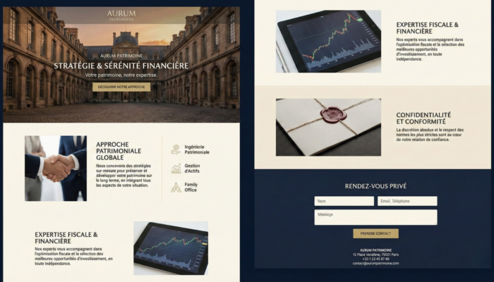 Interface de site web pour cabinet de conseil financier