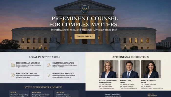 Interface de site web pour cabinet d’avocats haut de gamme
