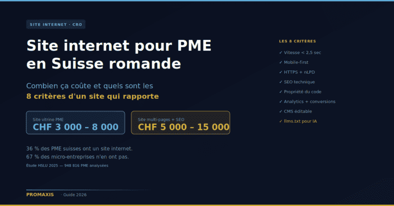 Site internet pour PME en Suisse romande: combien ça coûte et quels sont les 8 critères d’un site qui rapporte en 2026