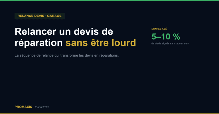 Relancer un devis de réparation sans être lourd — Promaxis