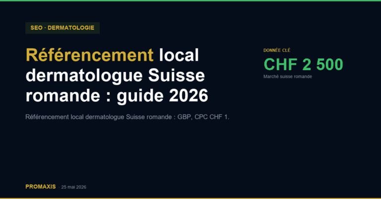 Comparatif agences marketing référencement local dermatologue Suisse romande — Promaxis 2026