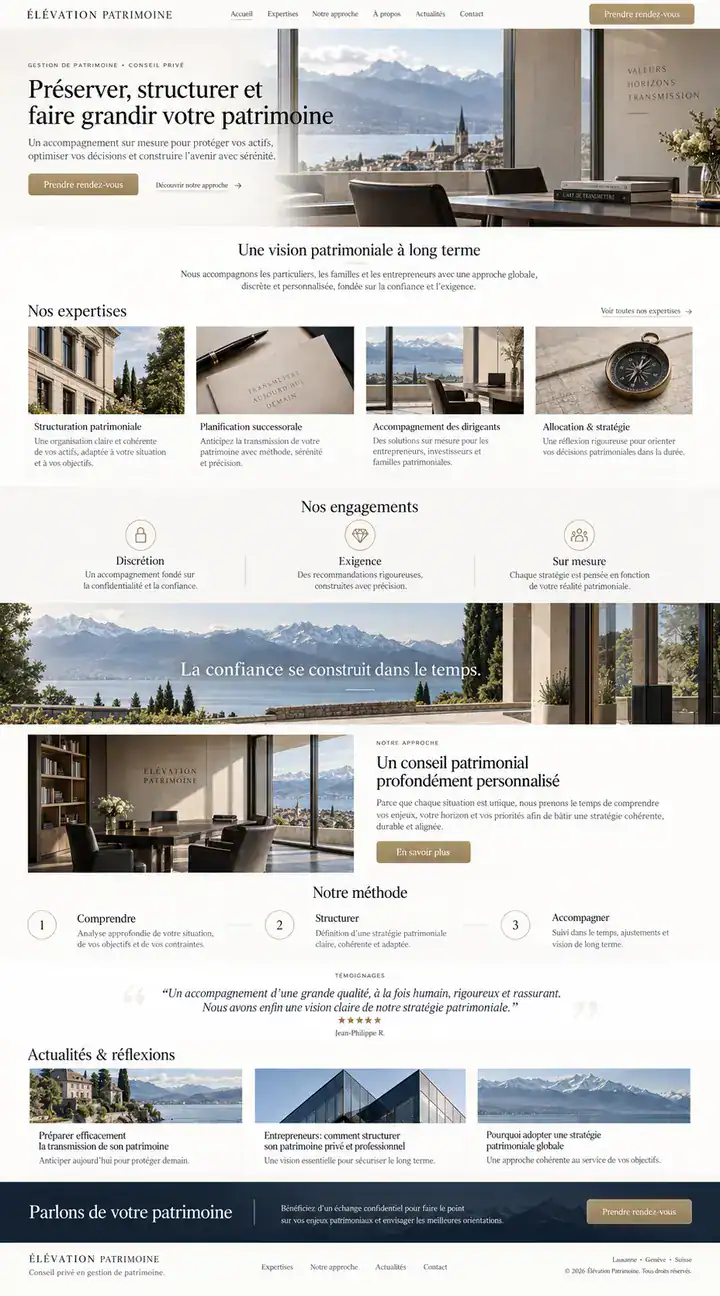 Site web Élévation Patrimoine créé par Promaxis